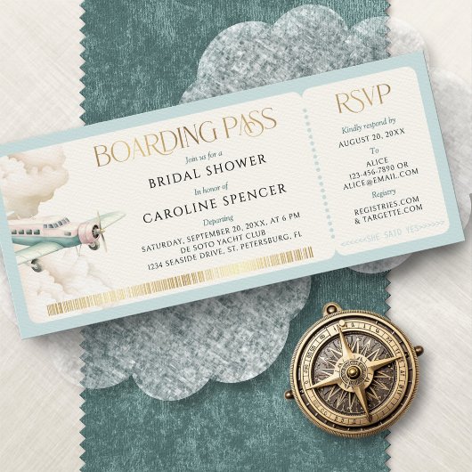 Adventure Travel Boarding Pass Bridal Shower Kaart