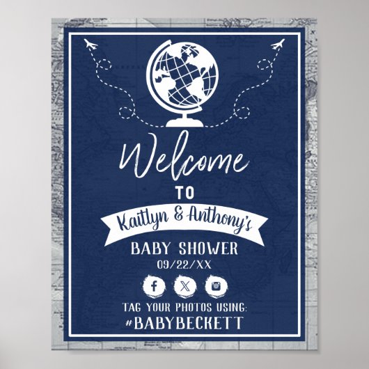 Adventure Travel Map Baby shower Welkom Poster (Voorkant)