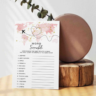 Adventure Travel Map Baby shower Word Game Kaarten