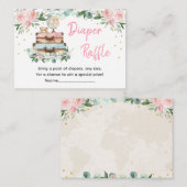 Adventure Travel Pink Floral Baby Diaper Raffle Informatiekaartje (Voorkant / Achterkant)
