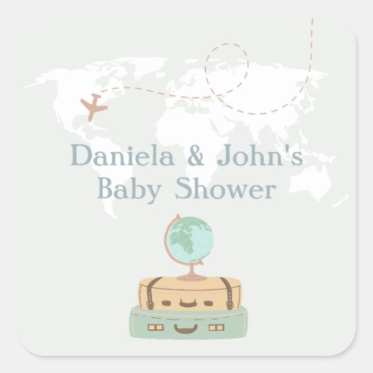Adventure Travel Wereldkaart Baby shower Vierkante Sticker (Voorkant)