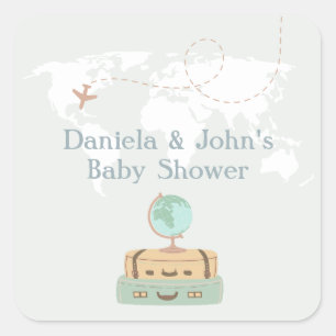 Adventure Travel Wereldkaart Baby shower Vierkante Sticker