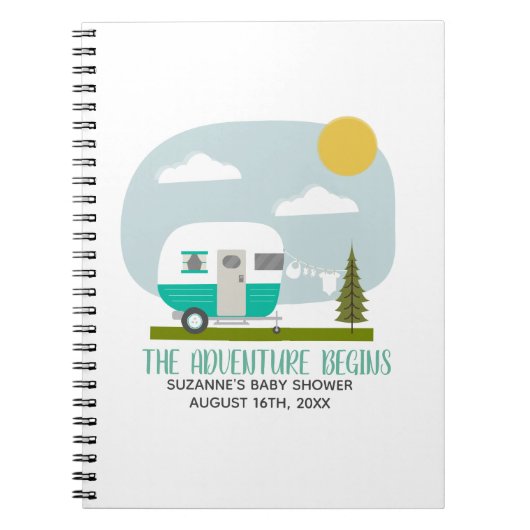 Adventure Turquoise Camper Baby shower Guestbook Notitieboek (Voorkant)
