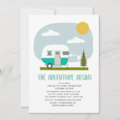 Adventure Turquoise Camper Clothesline Baby shower Kaart (Voorkant)