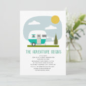 Adventure Turquoise Camper Clothesline Baby shower Kaart (Staand voorkant)