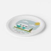 Adventure Turquoise Retro Camper Baby shower Papieren Bordje (Gekanteld)