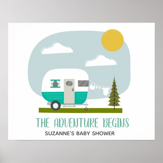 Adventure Turquoise Retro Camper Girl Baby shower Poster (Voorkant)