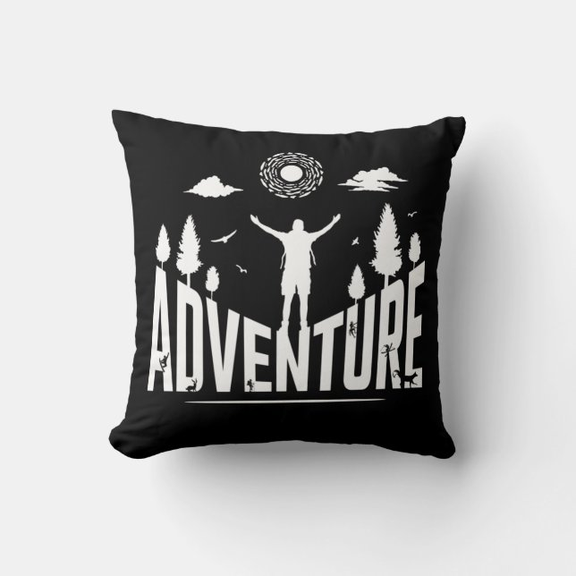 Adventure Typografie White Art Kussen (Voorkant)