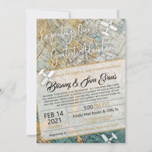 Adventure-uitnodiging voor virtueel Baby shower Kaart (Voorkant)