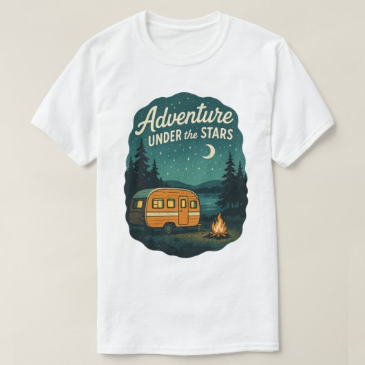 Adventure Under the Stars Retro Camping Art T-shirt (Design voorkant)