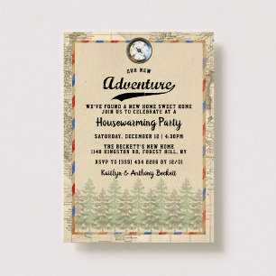 "Adventure" Vintage Travel Map Housewarming Party Kaart