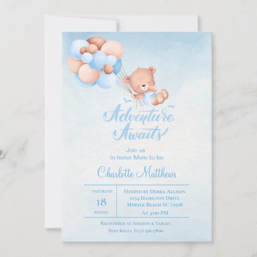 Adventure wacht blauw ballon Baby shower Kaart (Voorkant)