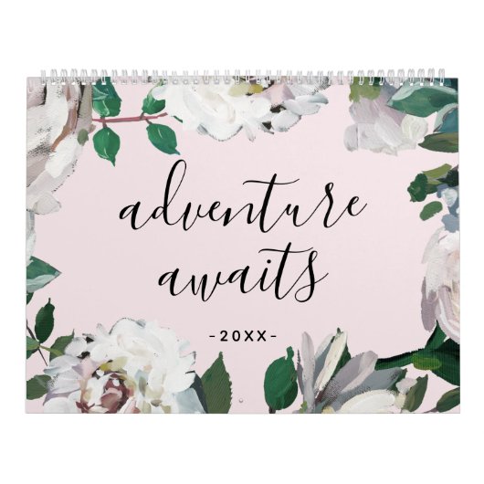 Adventure wacht Blush en White Floral foto Kalender (Hoes)