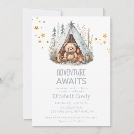 Adventure wacht Cute Woodland Camping Baby shower Kaart (Voorkant)