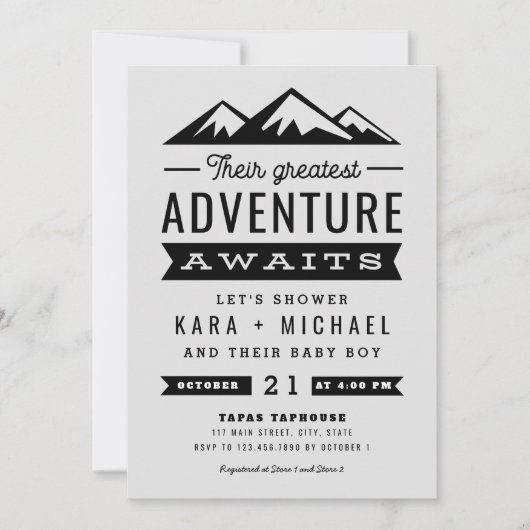 Adventure wacht Gray Baby shower Uitnodiging (Voorkant)