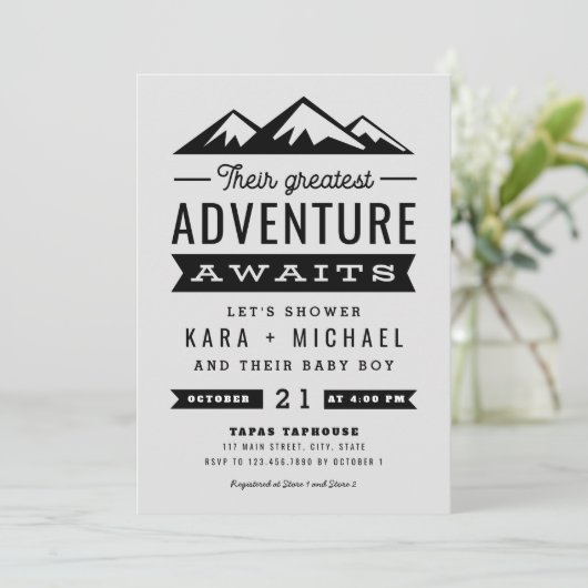Adventure wacht Gray Baby shower Uitnodiging (Staand voorkant)