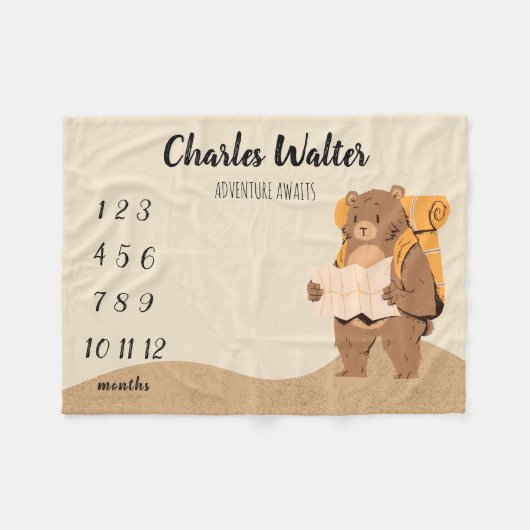 Adventure wacht op Baby Mijlsteen Beer Fleece Deken (Voorkant (Horizontaal))
