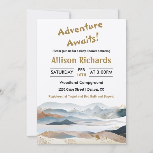 Adventure wacht op baby shower invi van natuur in  kaart (Voorkant)