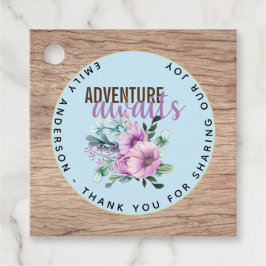 Adventure wacht op Baby shower Rustic Purple Flowe Bedankjes Labels
