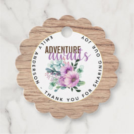 Adventure wacht op Baby shower Rustic Purple Flowe Bedankjes Labels