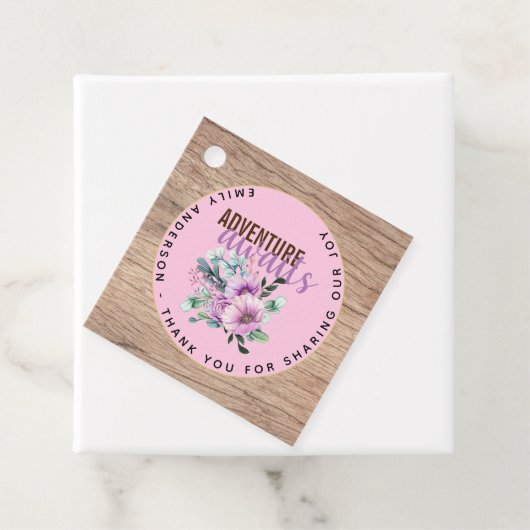 Adventure wacht op Baby shower Rustic Purple Flowe Bedankjes Labels (In situ)