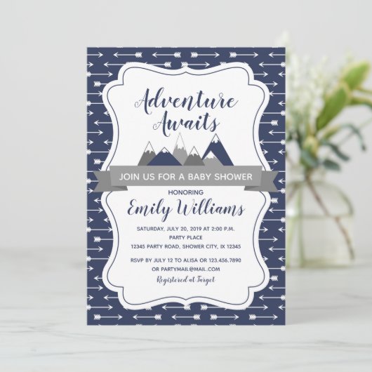 Adventure wacht op baby shower uitnodiging voor jo (Staand voorkant)