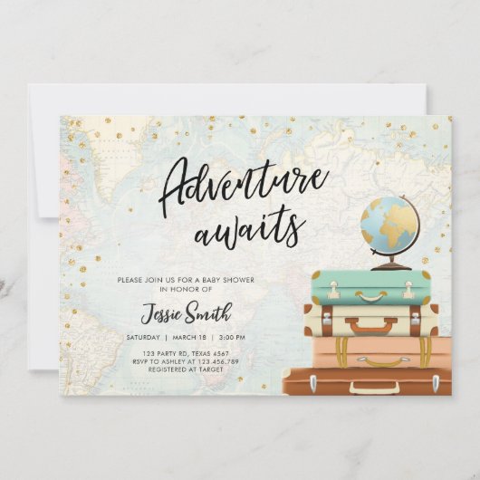 Adventure wacht op Baby shower voor reisparen Kaart (Voorkant)