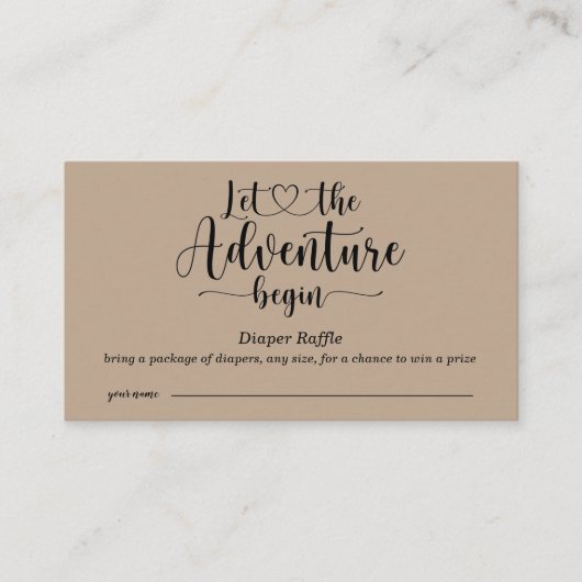Adventure wacht op Beren Kraft Baby Diaper Raffle Informatiekaartje (Voorkant)