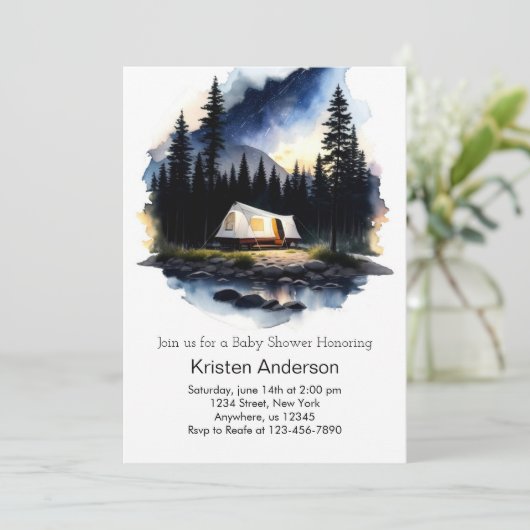 Adventure wacht op bewerkbaar Baby shower Kaart (Staand voorkant)