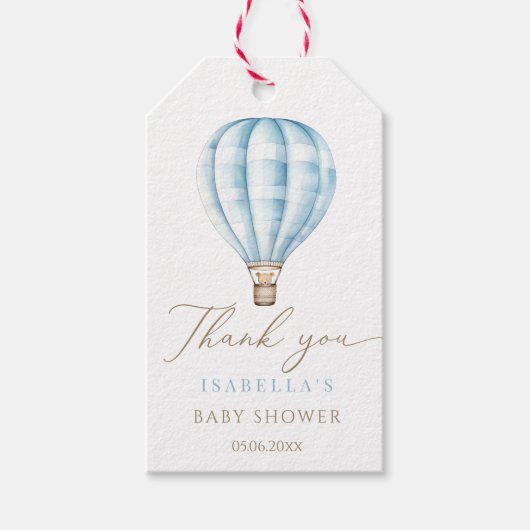 Adventure wacht op Blue Hot Air ballon-Baby shower Cadeaulabel (Voorkant)