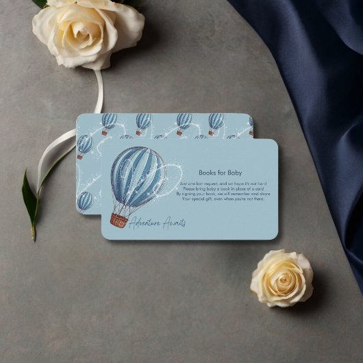 Adventure wacht op Blue Hot Air ballon-Baby shower Informatiekaartje