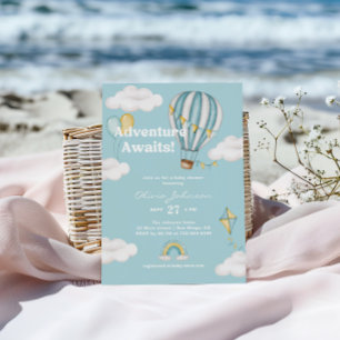 Adventure wacht op Blue Hot Air ballon-Baby shower Kaart