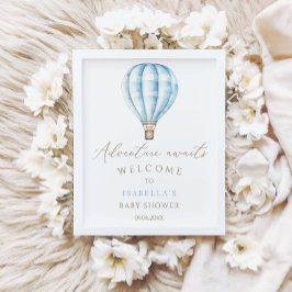 Adventure wacht op Blue Hot Air ballon-Baby shower Poster