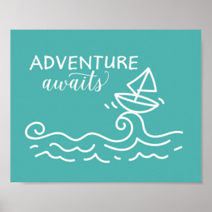 Adventure wacht op Blue Nautical Nursery Art Poste Poster