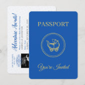 Adventure wacht op Blue Passport Baby Boy Shower Kaart (Voorkant / Achterkant)