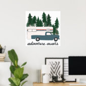 Adventure wacht op Camping Truck Camper Art Poster (Thuiskantoor)