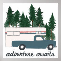 Adventure wacht op Camping Truck Camper Art
