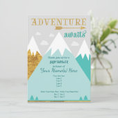 Adventure wacht op de uitnodiging van het Baby sho (Staand voorkant)