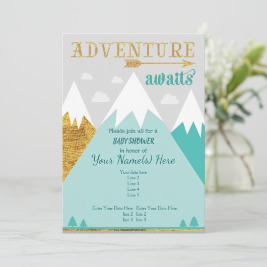 Adventure wacht op de uitnodiging van het Baby sho (Staand voorkant)