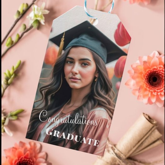 Adventure wacht op foto chique perzik fuzz Afstude Cadeaulabel