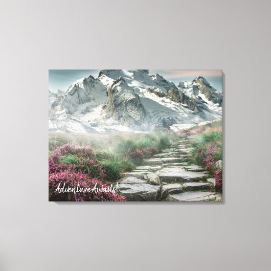 Adventure wacht op prachtige bergen met wandelend  canvas afdruk (Voorkant)
