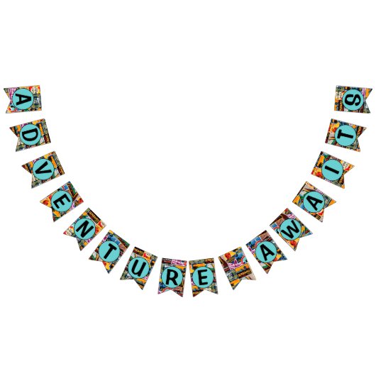 Adventure wacht op reislabel met Vintage Vlaggetjes (Alle)