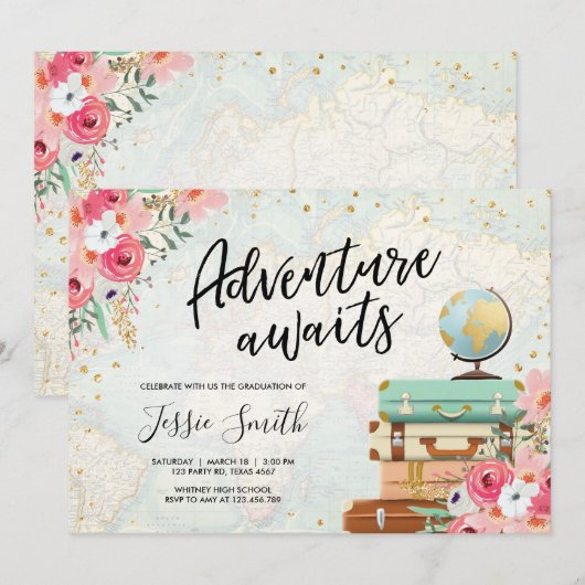 Adventure wacht op Travel Graduation Party School Kaart (Voorkant / Achterkant)