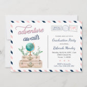 Adventure wacht op Travel Graduy Party Navy Pink Kaart (Voorkant)