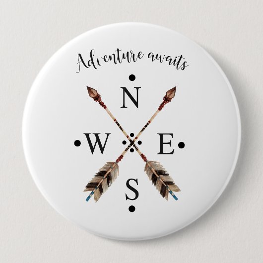 Adventure wacht op Typografie Tribal Arrows Compas Ronde Button 4,0 Cm (Voorkant)