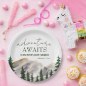 Adventure wacht op Waterverf Mountains Baby shower Papieren Bordje (Feest)