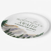 Adventure wacht op Waterverf Mountains Baby shower Papieren Bordje (Gekanteld)