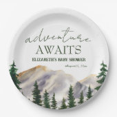 Adventure wacht op Waterverf Mountains Baby shower Papieren Bordje (Voorkant)