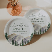 Adventure wacht op Waterverf Mountains Baby shower Papieren Bordje