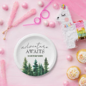 Adventure wacht op Waterverf Rustic Pine Trees Papieren Bordje (Feest)